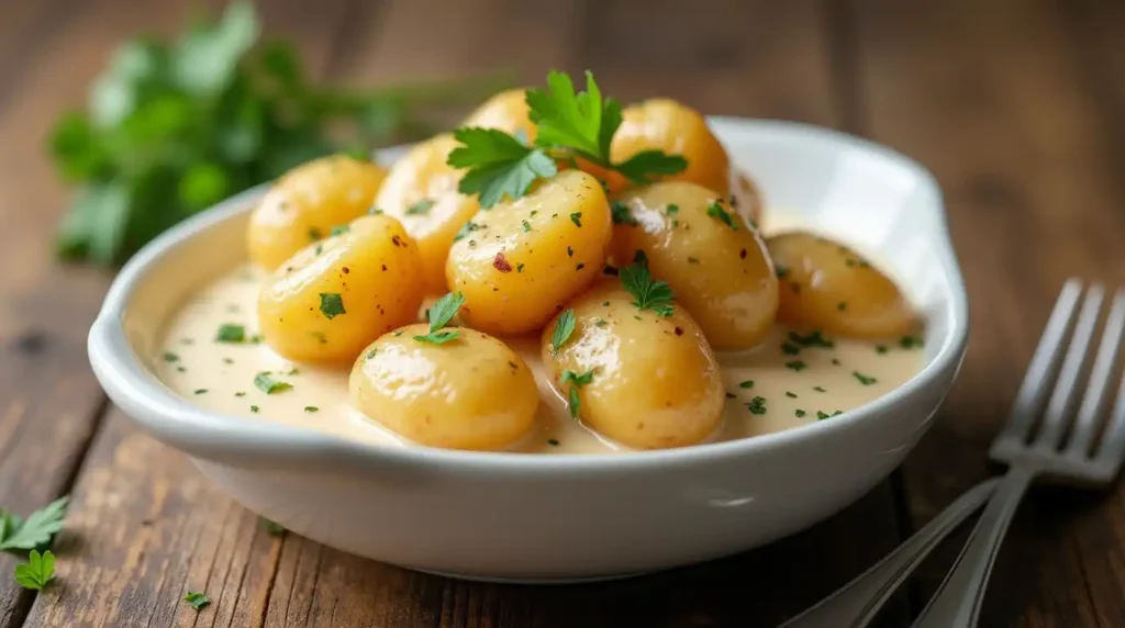 creamy garlic sauce baby potatoes